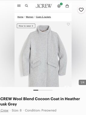 J. Crew Light Heather Grey Wool-Blend Cocoon Coat
